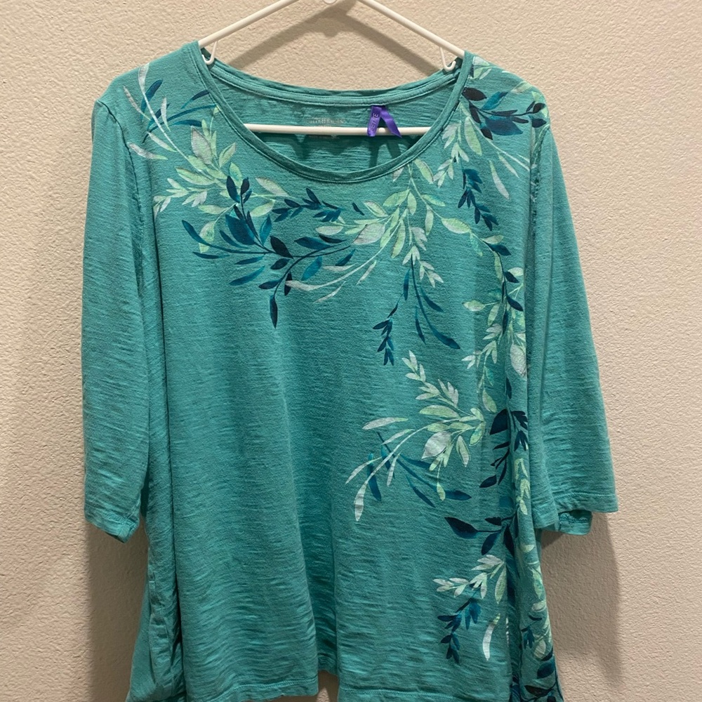 Catherines Petites Teal Floral Long Sleeve Top